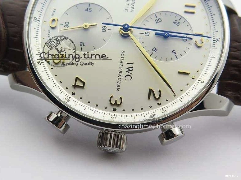 MIROTIME 0126 ModernLook Portuguese IW371445 ZF 1:1 Best Edition SS White Dial Gold Markers On Brown Leather Strap A79350 V 7269